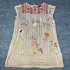Johnny Was Tunic Dress Womens L Suki Petal Sleeve Silk Velvet Embroidered Boho